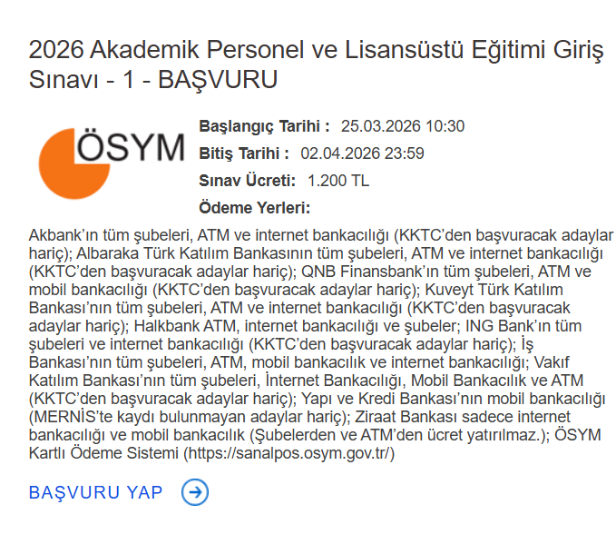 2026/1 ALES Başvuruları Başlamıştır.